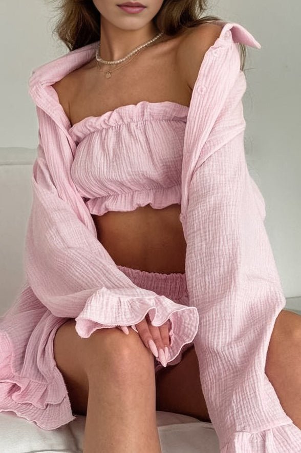 SOERA Brielle Three Piece Ruffled Set - Matching Sets -  Pink L