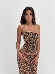 Set două piese Helena cu paiete și imprimeu leopard