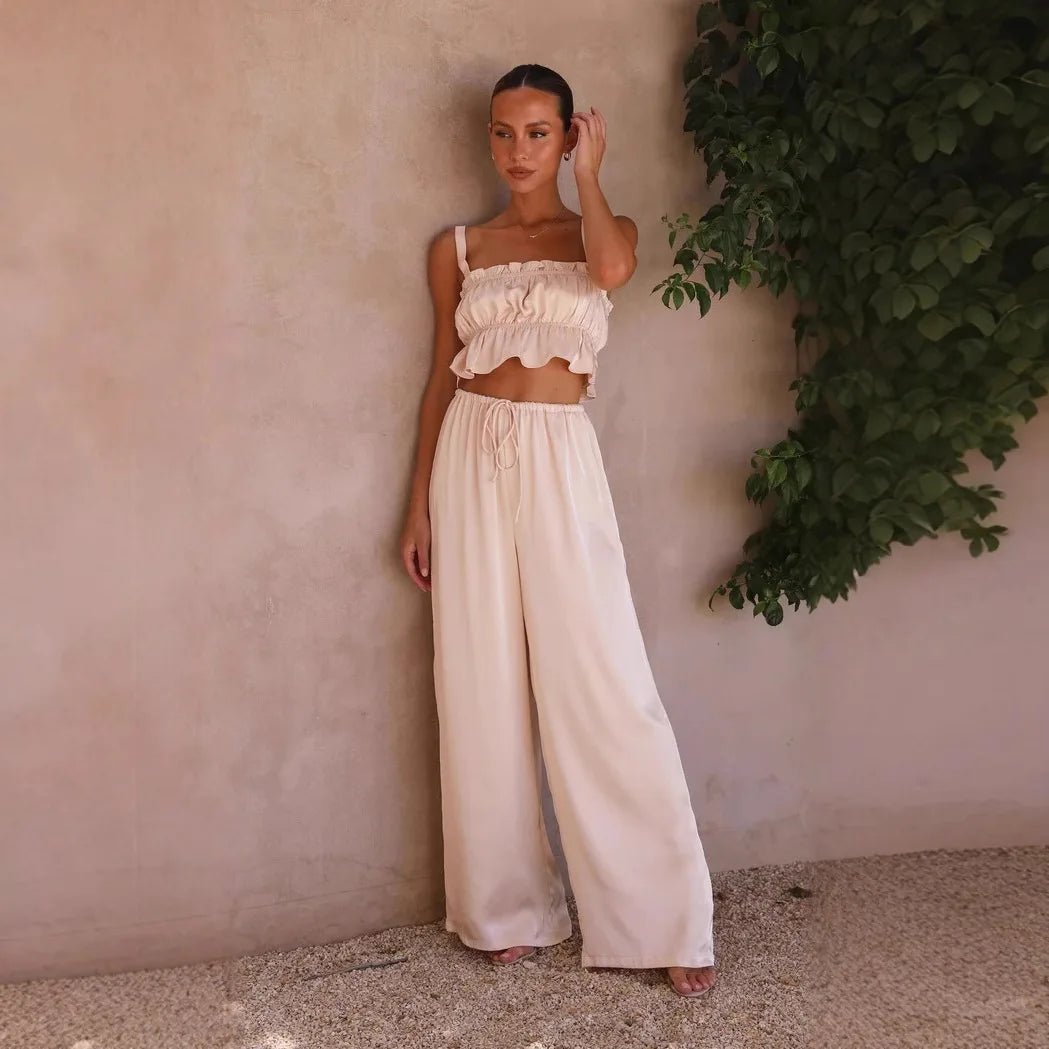SOERA Serena Wide Leg Ruffle Set - Matching Sets -  White XS