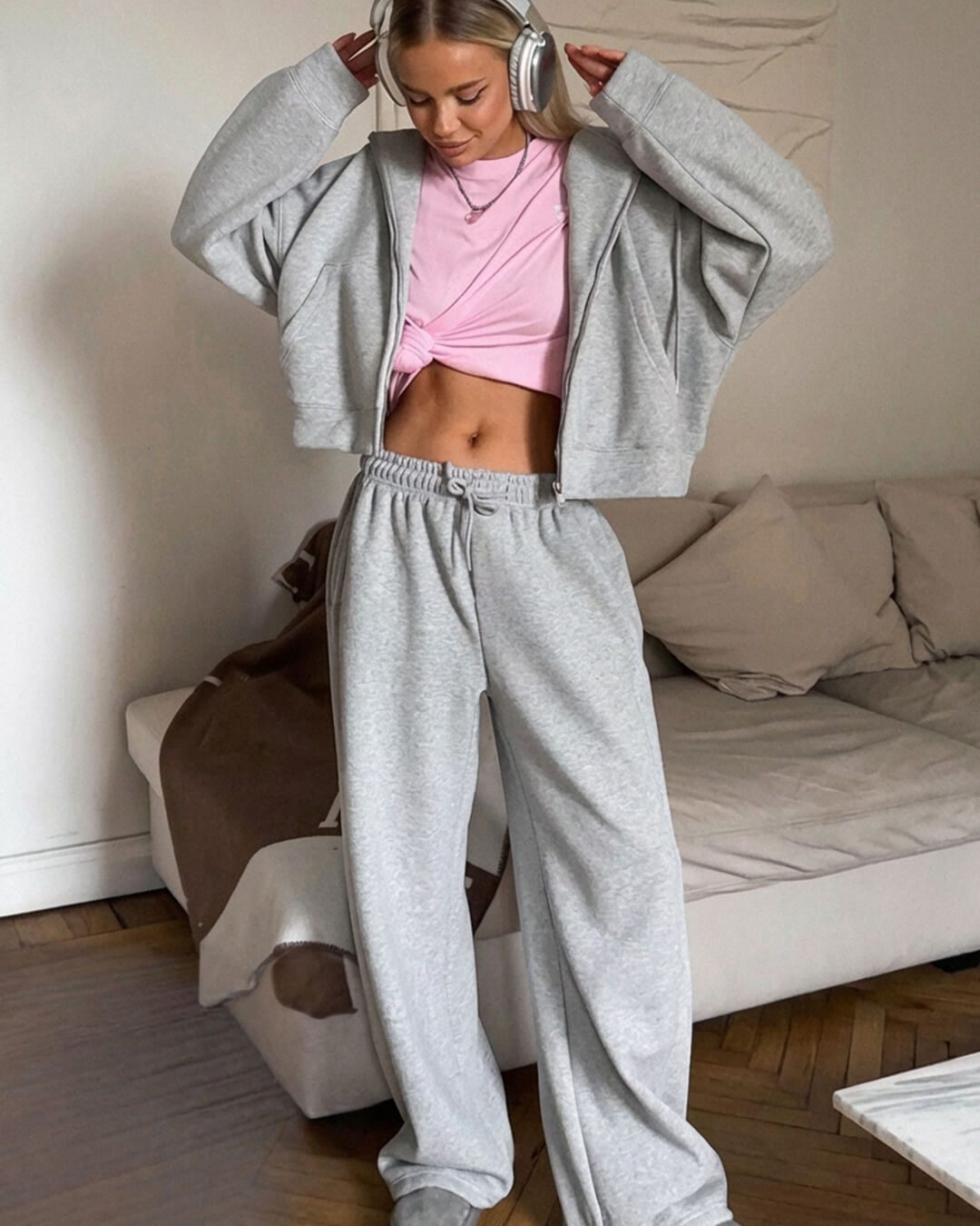 SOERA Two - Piece Zipper Tracksuit Set - Matching Sets - 1005009519310498-;Gb1769414229526682880 Gray M