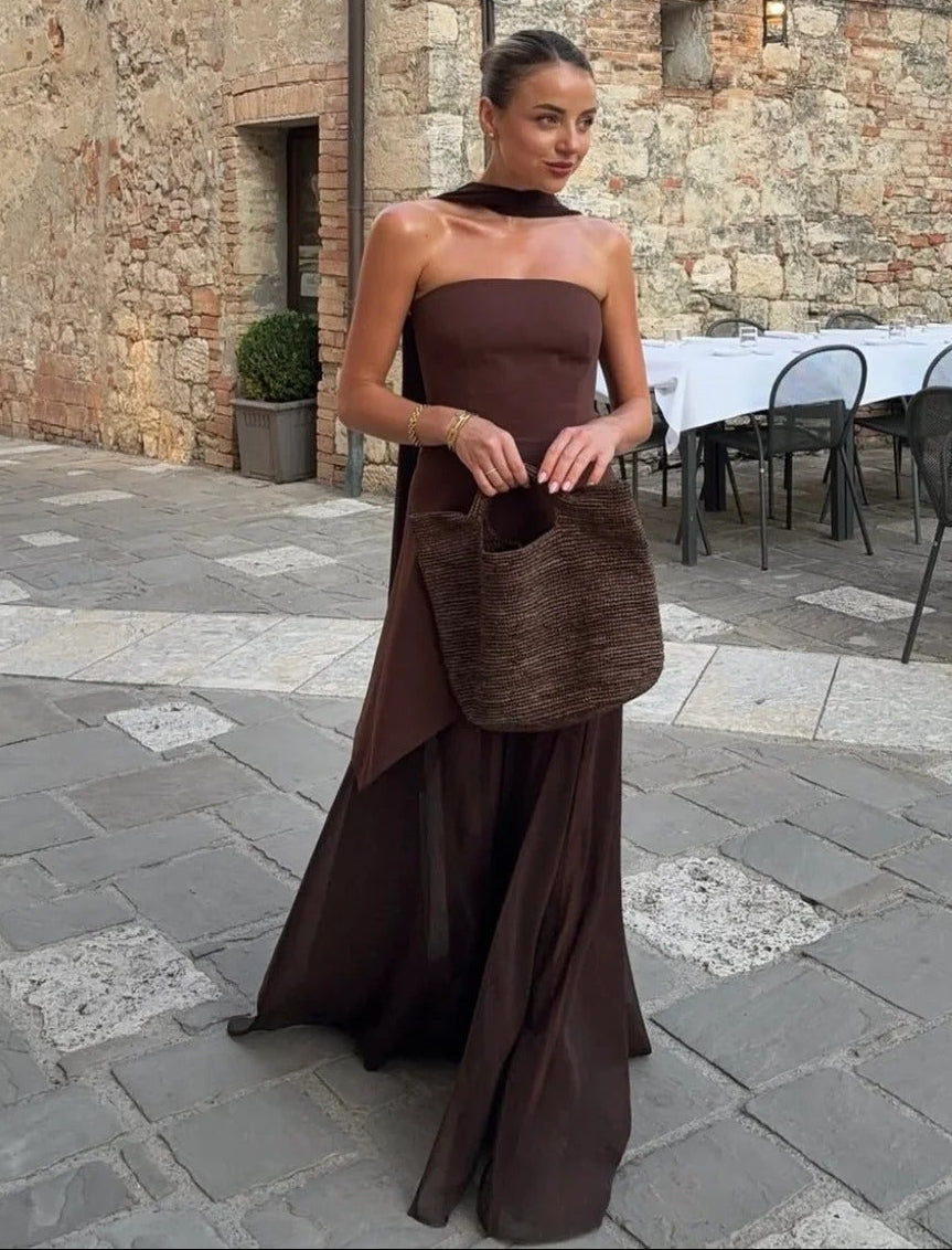 Ophelia asymmetrisches transparentes Maxikleid