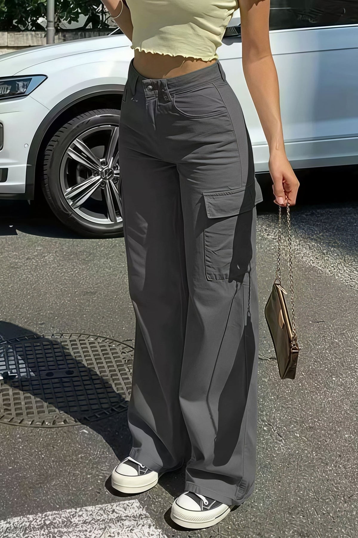 Pantaloni cargo drepți cu buzunare Bianca