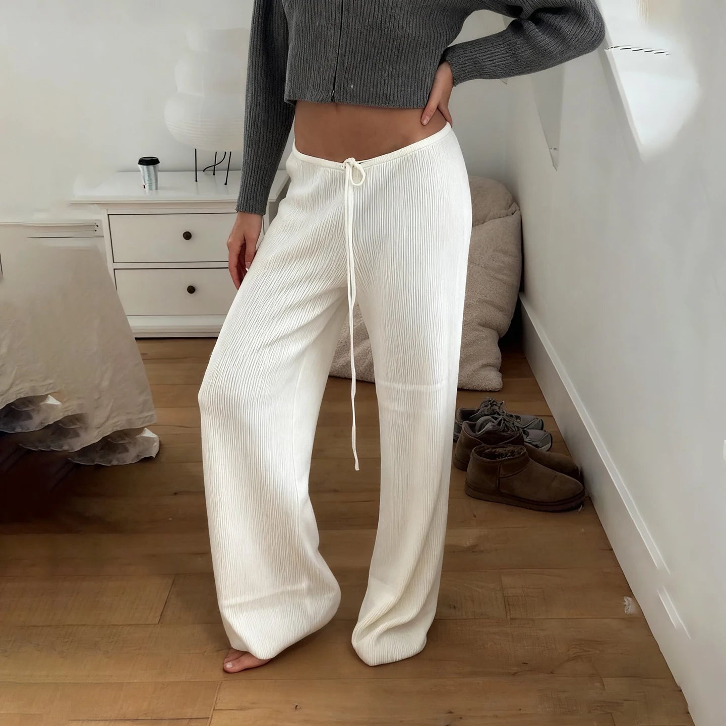 SOERA Lorena Knitted Lounge Pants - Pants - 1005010265045200-;qA1774012026644470725 White S