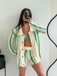 Ensemble deux pièces en crochet rayé Ana