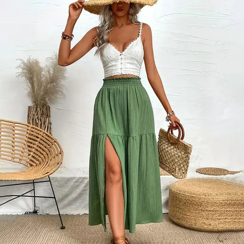 SOERA Maia Bohemian Midi Ruffle Skirt - Skirt -  Olive S