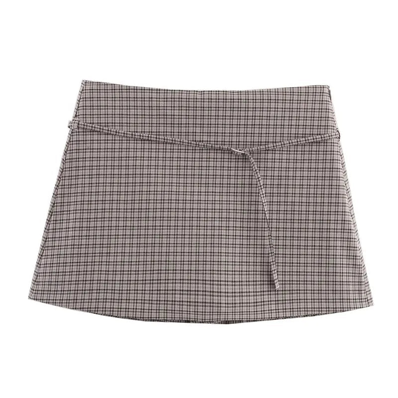SOERA Jessica Side Zip Skort with Belt Details - Skirts -  Checkered XS