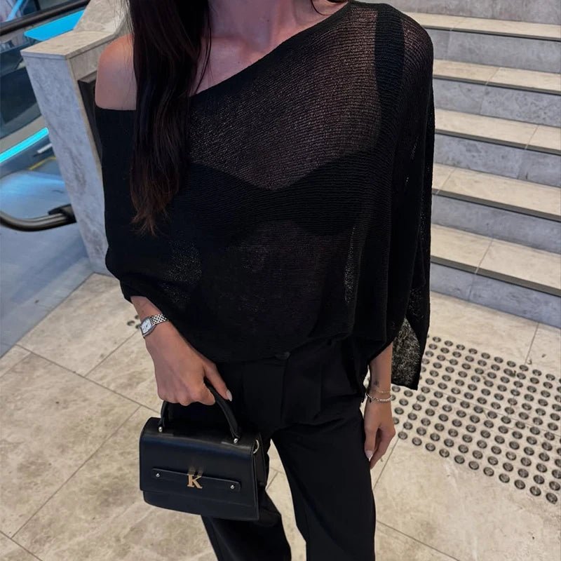 SOERA Jade Asymmetrical Sheer Poncho Top - Sweaters & Cardigans - 1005009531563971-;Cp1771345061948798622 Black One Size