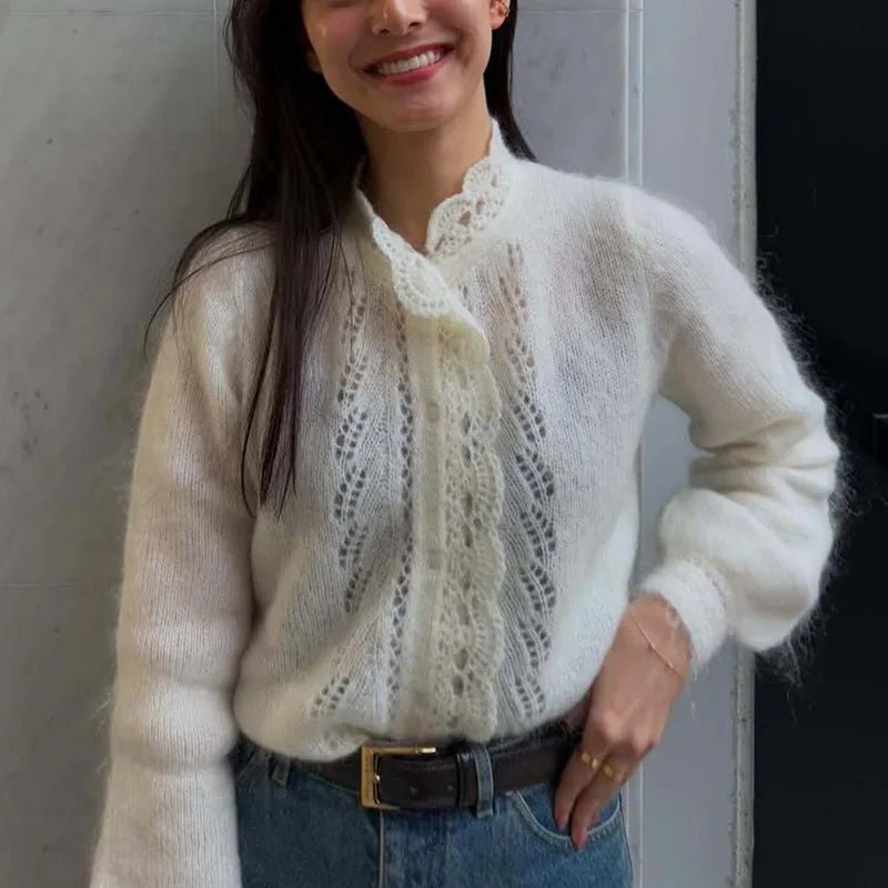 SOERA Lia White Lace Knit Cardigan - Sweaters & Cardigans - 1005010096718429-;va1769414229120273318 White S