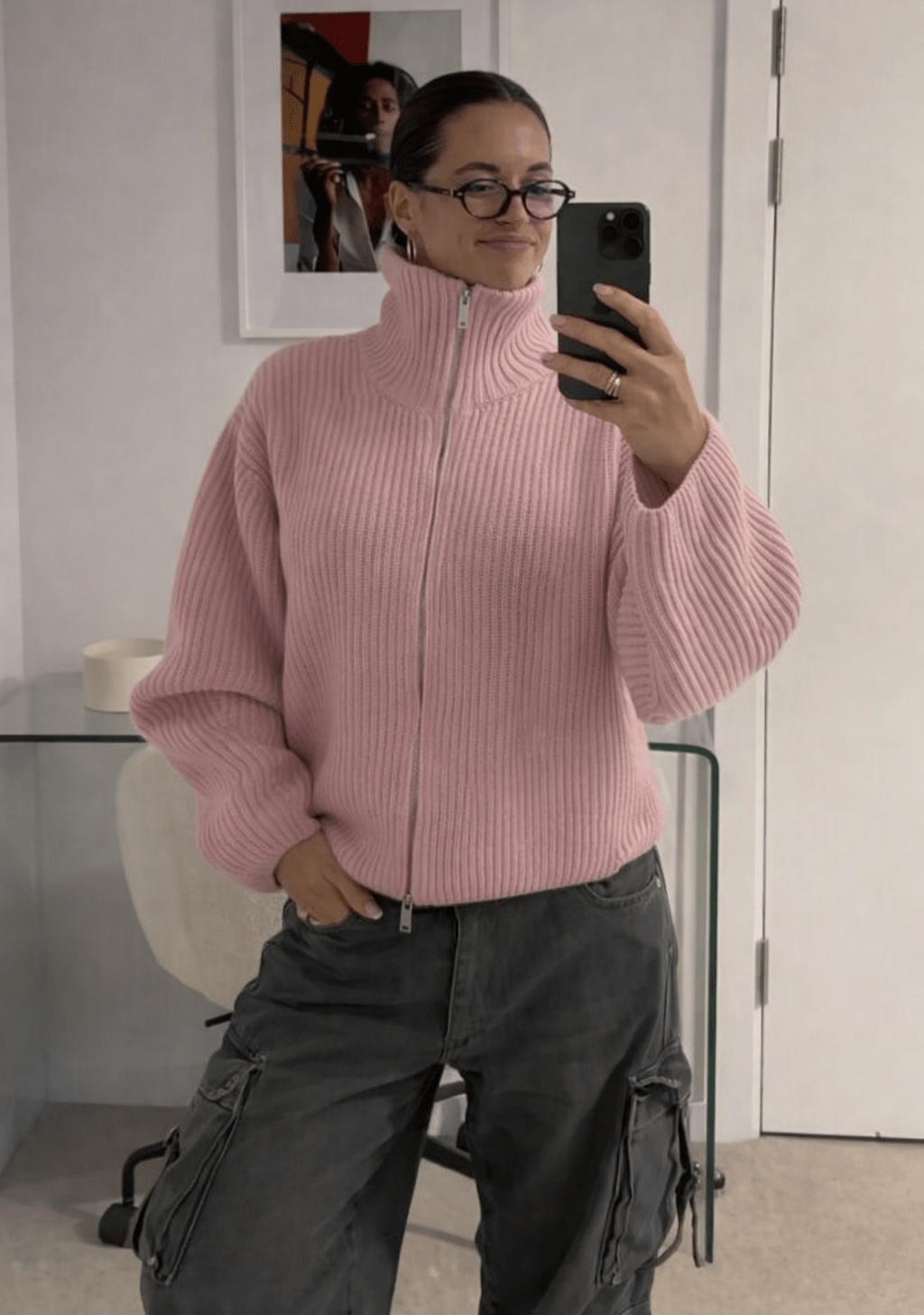 SOERA Daniela Oversized Ribbed Zip-Up Sweater - Sweaters - SOERA-454403-PIN-S-78659 Pink S