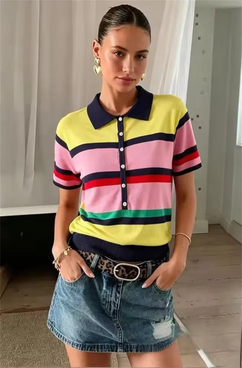 SOERA Aisonde Colorblock Polo Knit Top - Top - SOERA-701315-AST-S-67619 S