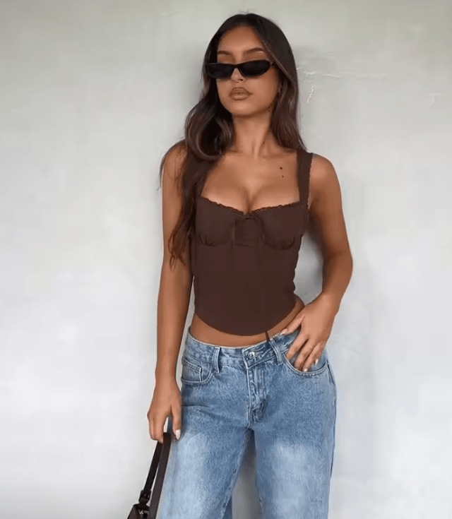 SOERA Celeste Lace Trim Cami Top - Top -  Brown XS