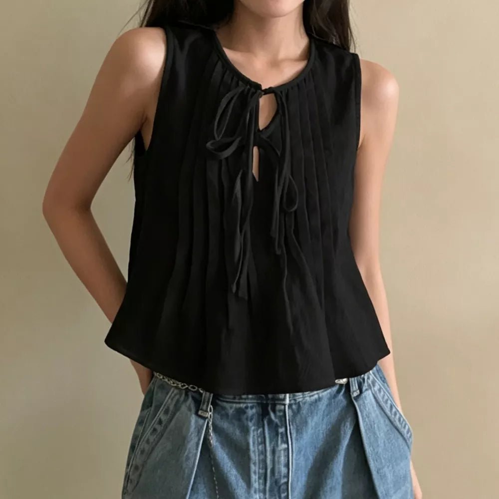 SOERA Honora Ruffle Hem Tie-Front Top - Tops -  Black XS