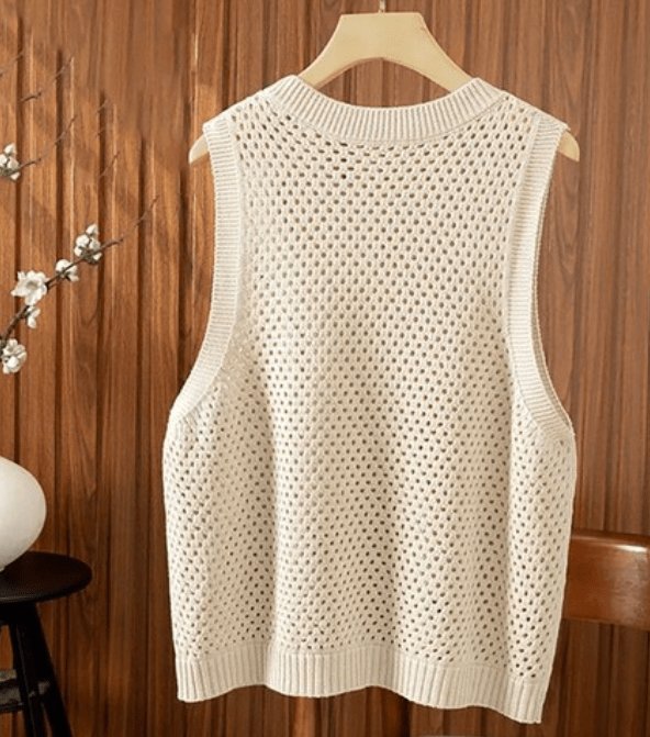 SOERA Jamilla Hollow Knit Tank Top - Tops -  Beige XS