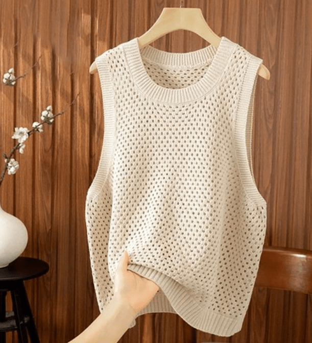 SOERA Jamilla Hollow Knit Tank Top - Tops -  Beige XS