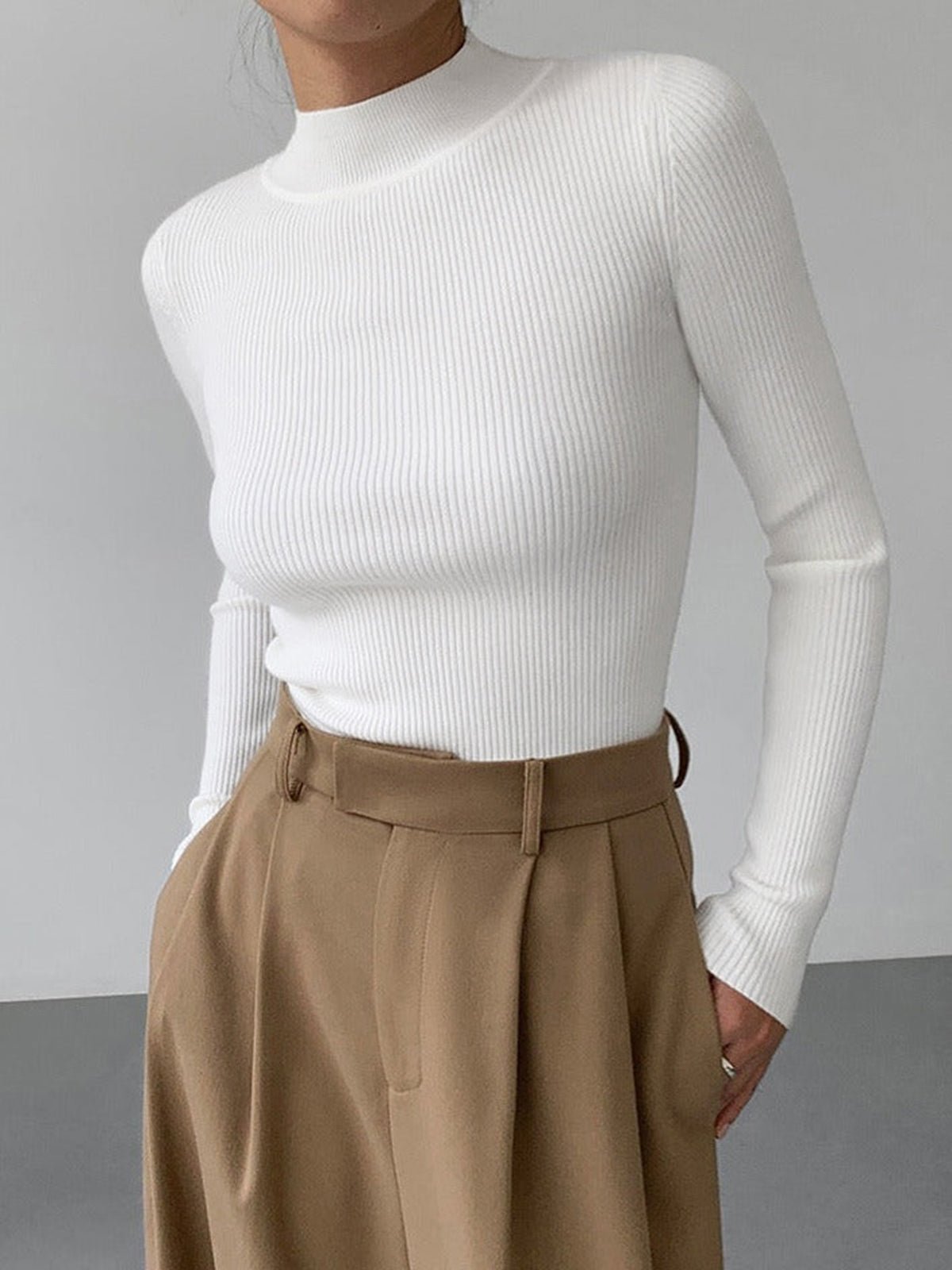 SOERA Jessa Rib Knit Long Sleeve Shirt - Tops - IM1763304746553079056 White XS