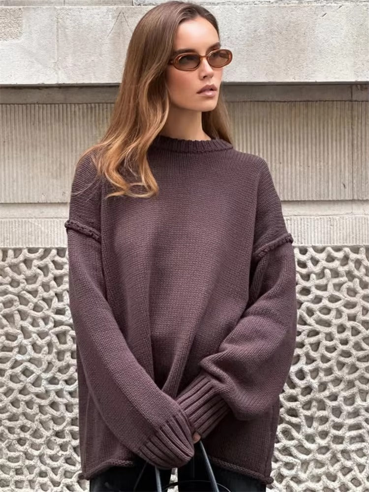 SOERA Joyce Loose Knitted Pullover - Tops - 3256810036257968-;EJ1763625122777235376 Dark Brown One Size
