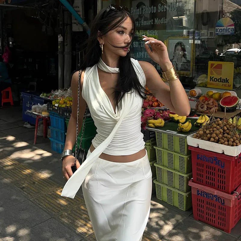 SOERA Lydia Neck Tie Up Sleeveless Top - Tops - 1005008293123697-;pJ1770053333820128877 White M