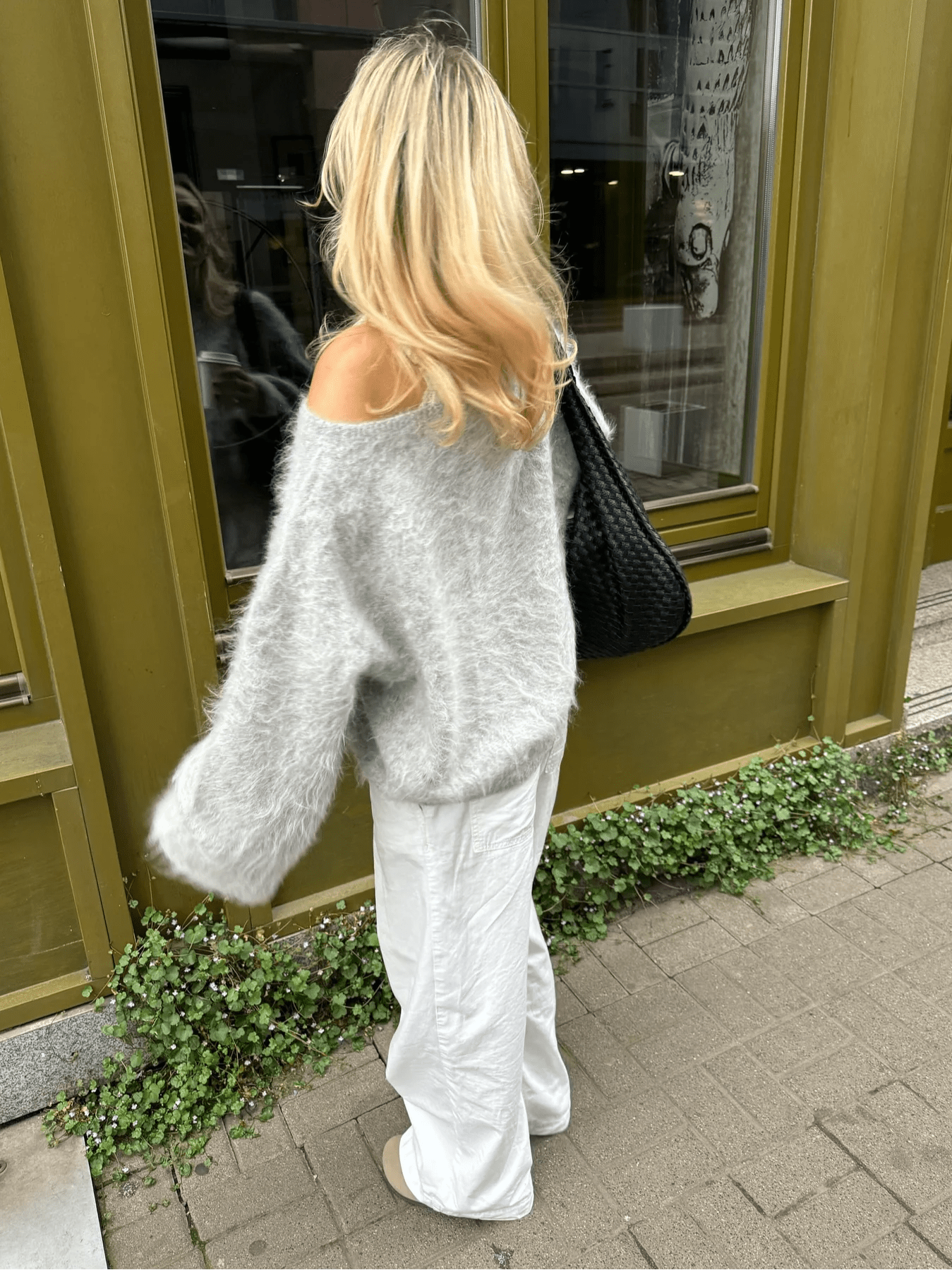 SOERA Meryl Off - Shoulder Mohair Sweater - Tops - 1005009710618849-;kP1762946091563658290 Gray M