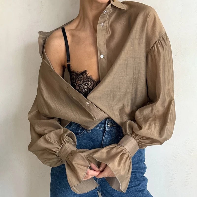 SOERA Patricia Long Sleeve Sheer Blouse - Tops - 1005008870305553-;aA1772045931453258736 Brown M