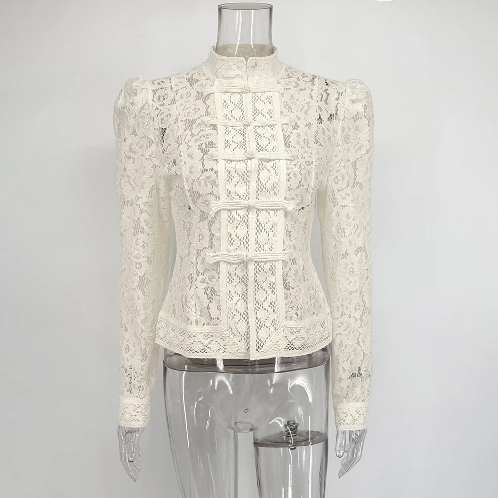 SOERA Suzan Long Sleeve Lace Blouse - Tops - 1005009268939981-;mM1769670009987683669 Beige M