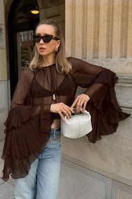 Greta Rufled Bell Sleeves Chiffon Blouse