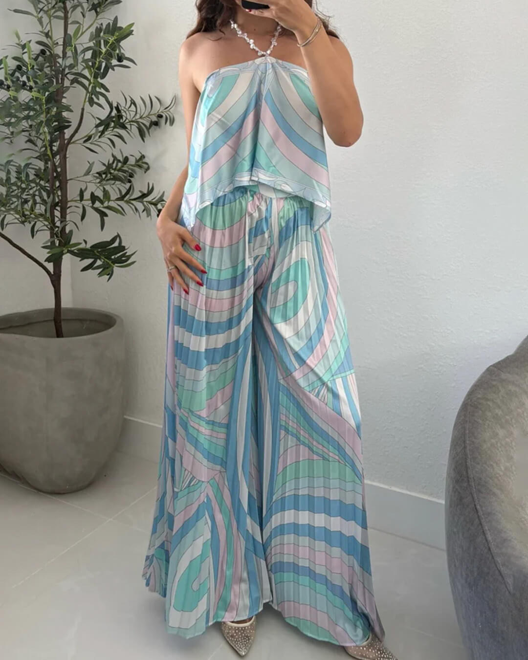 Bianca Pleated Capri Pants Co-Ord Set